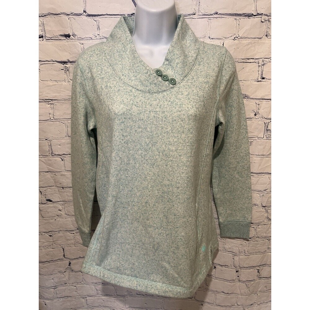 T BY TALBOTS Sweatshirt Fleece Cotton Blend Green Speckled Pullover P
